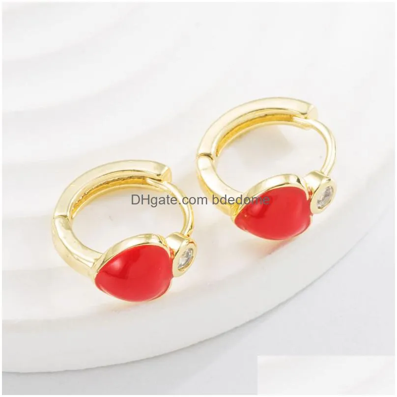 studs gold hoop earrings for women colorful oil drip zircon 18k gold plated candy style heart jewelry new