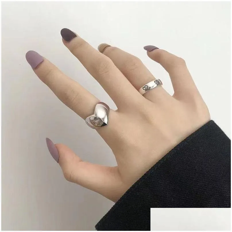 silver love heart width band rings for women couples creative trendy birthday jewelry gifts prevent allergy