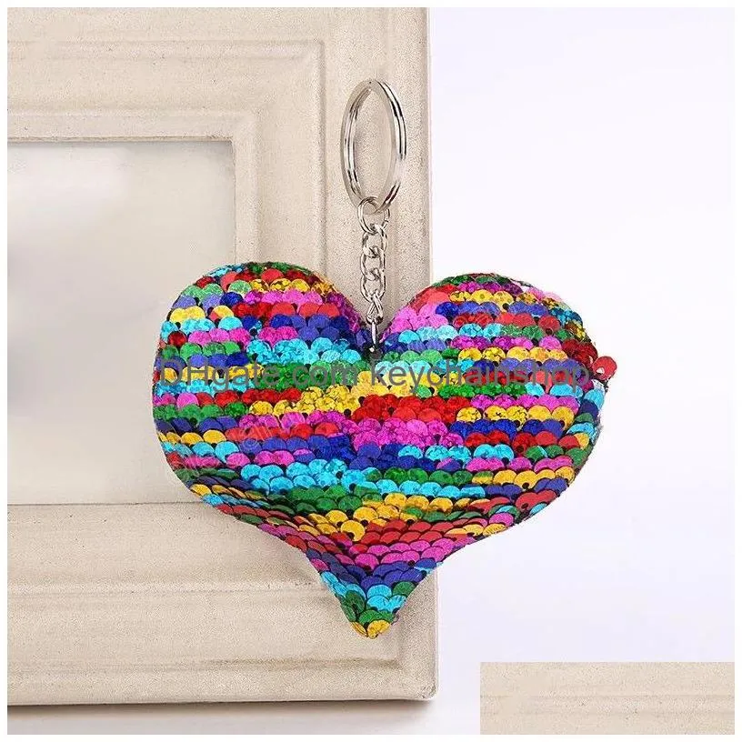 fashion colorful sequins keychain sweet heart shaped key chain women girls bag charming pendant key ring accessories