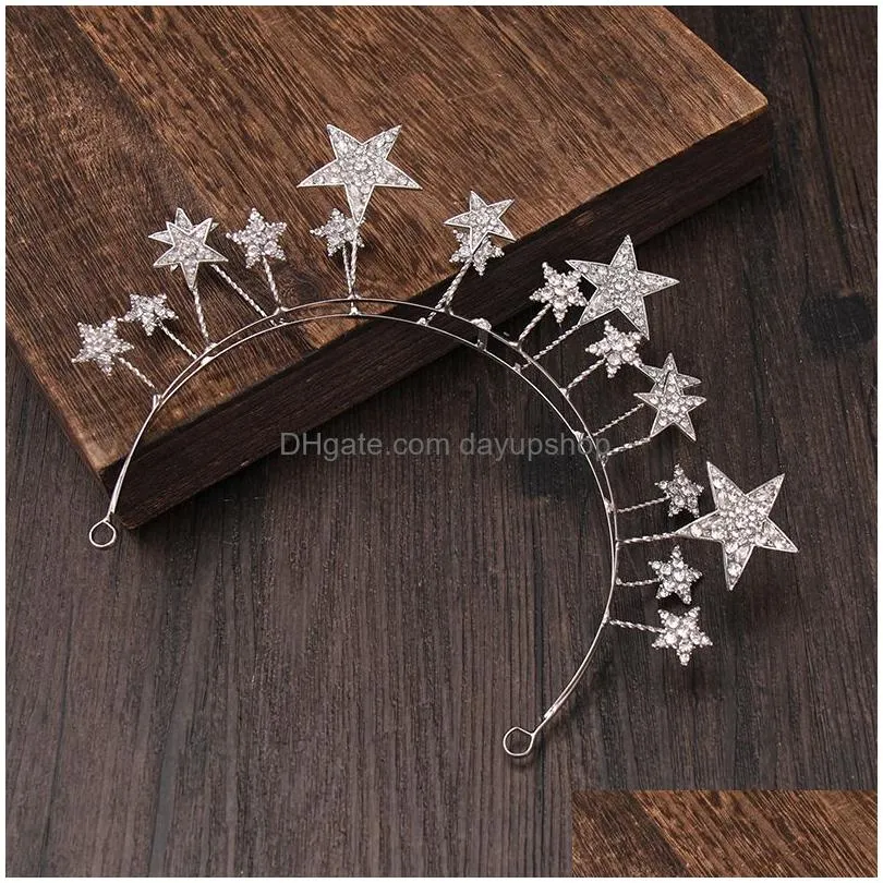 wedding hair jewelry trendy silver color tiaras and crowns stars princess queen diadems bride wedding hair accessories hairbands jewelry