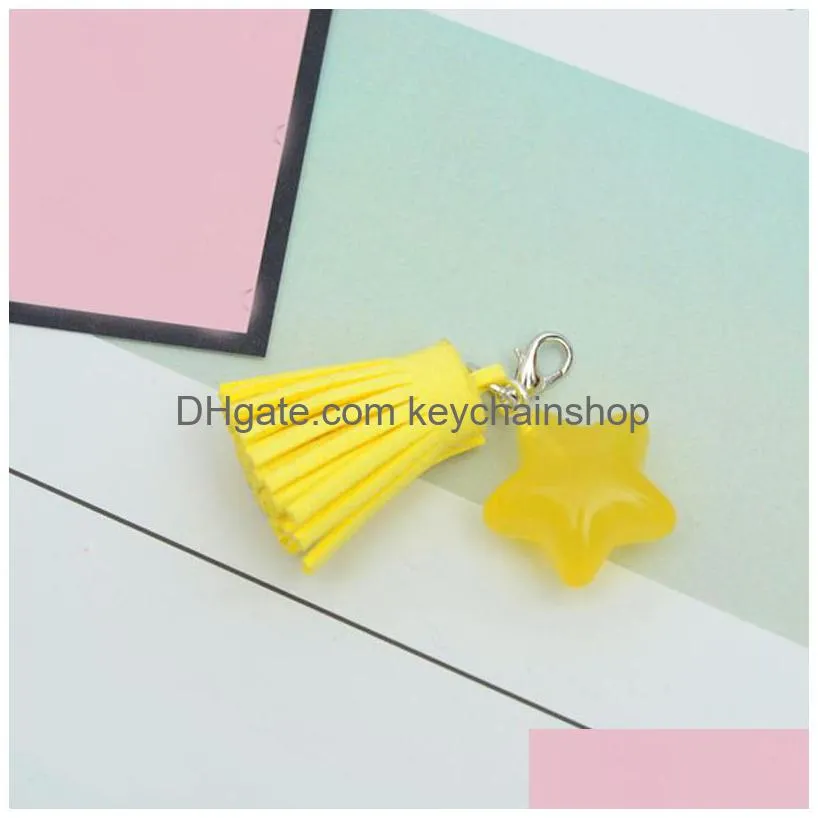 cute tassel car keychain for women men creative star key ring holder fashion key chains diy accessories