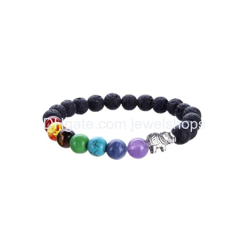seven chakra elephant bracelet yoga energy healing stone lava tiger eye lapis amethyst stretch prayer beads bracelet for man and woman