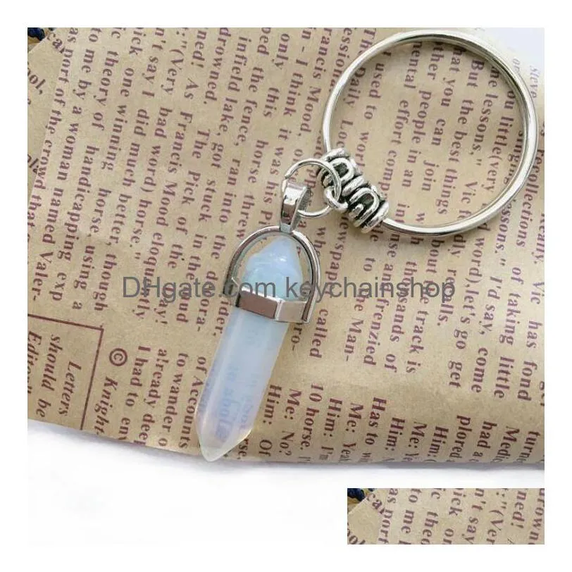 chakra hexagon prism natural stone keychain 9 colors alloy crystal key ring handbag hangs fashion gift
