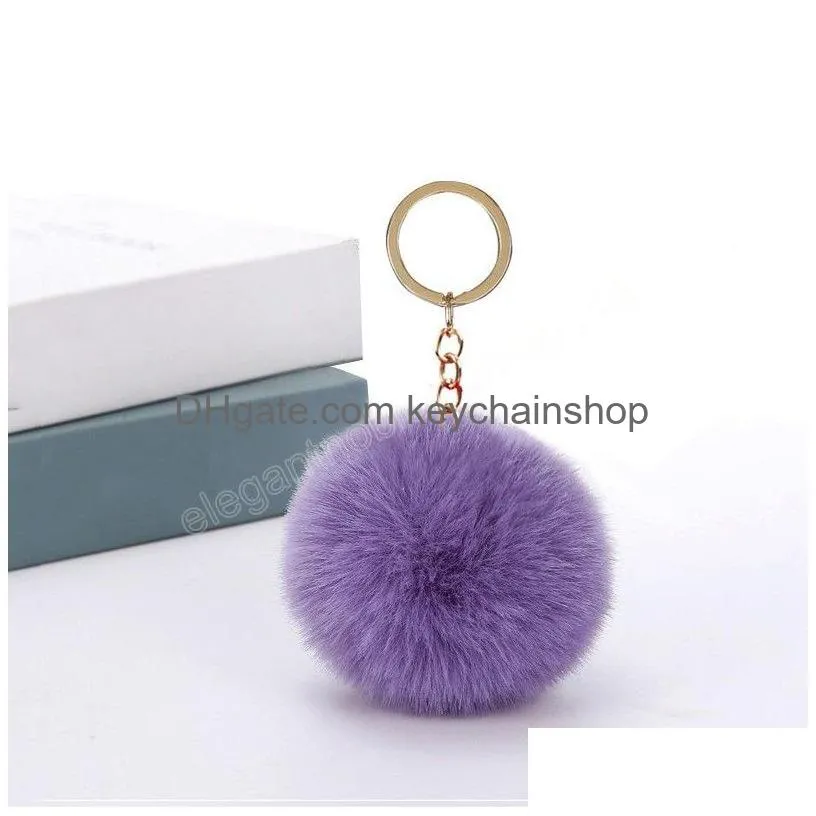 fluffy fur pom pom keychain solid color soft faux fur ball key chain women bag hanging pendant key holder keyring accessories