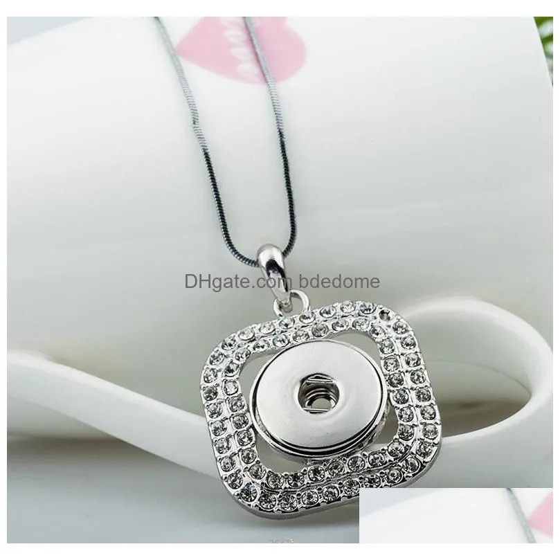 new fashion jewelry noossa snap button necklace two layer squares full cz diamond crystal pendant necklaces for sale