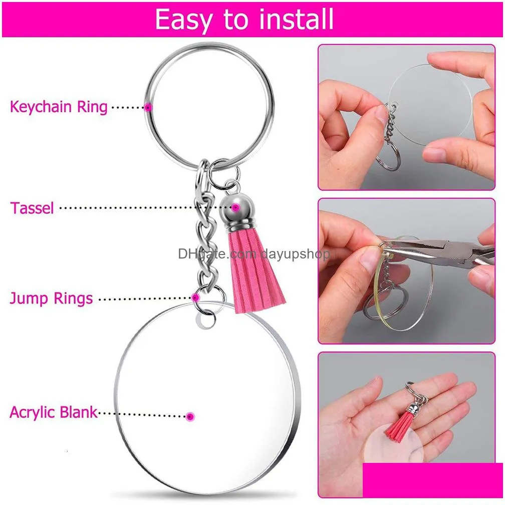 keychains lanyards 200pcs acrylic keychain blanks with rings clear key chains round clear discs circles colorful tassel diy crafting vinyl projects