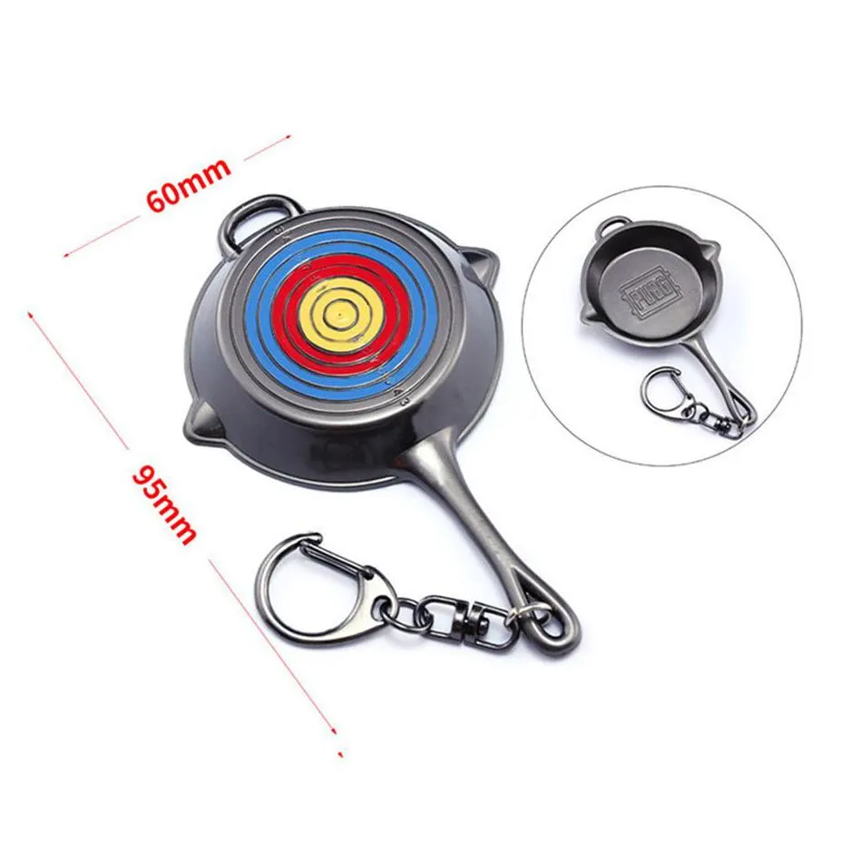 meidi hot game pubg 4 styles frying pan keychain with olive branch bull`s-eye pattern figure key holder accessory for fan sp1349