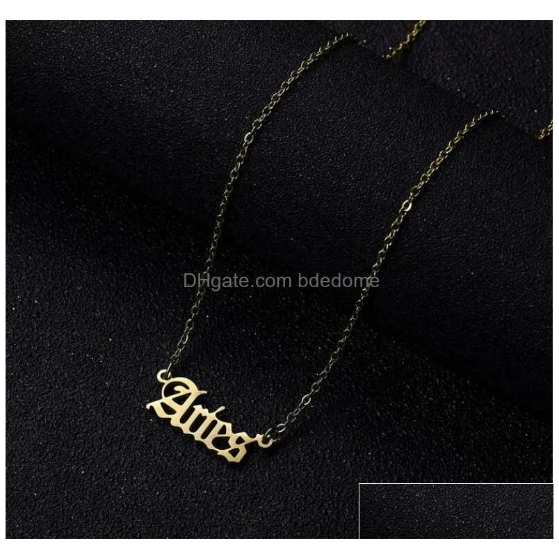 stainless steel zodiac sign letter pendant necklaces for women aries to piesces horoscope constellations necklace vintage jewelry