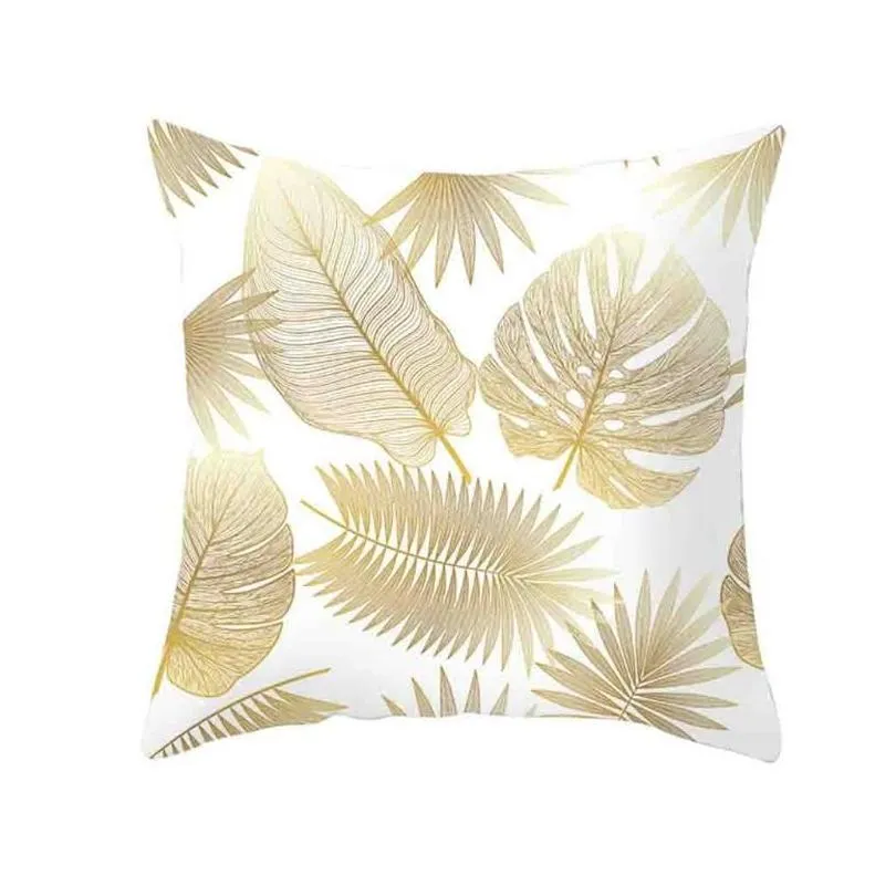 cushion/decorative pillow cover gold plant case black and white golden painted pillowcase decorative sofa home decor living room