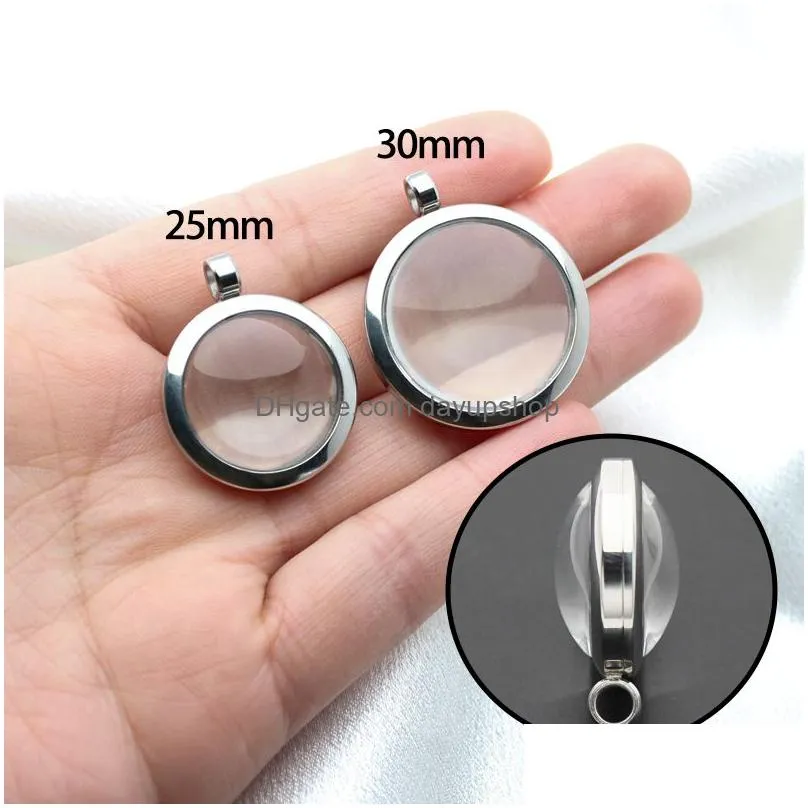 1pc/lot stainless steel twist floating locket pendant double curved glass locket 25mm 30mm medallion fit for necklace jewelrys making