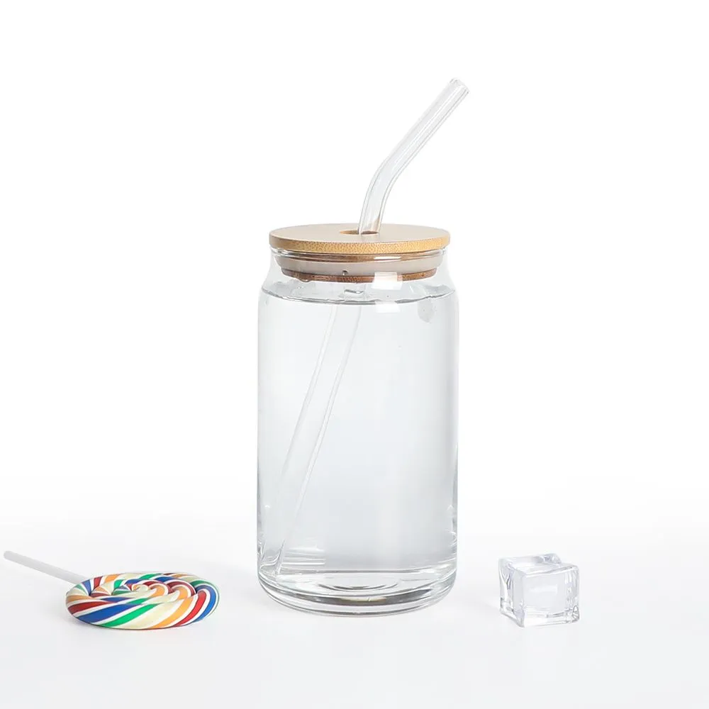 usa ca warehouse 16oz clear water cold boba coffee drinking frosted beer jar cup glass with bamboo lid and straw