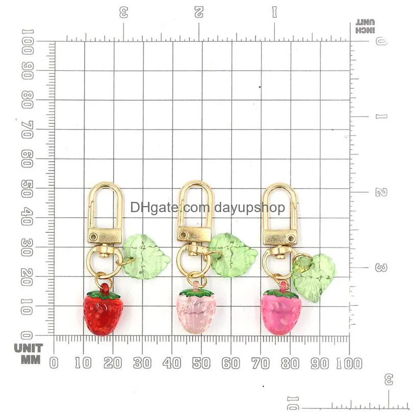 wholesale fruit straberry keychain acrylic key rings hangbag decoration zipper pull charm planner charms accessories