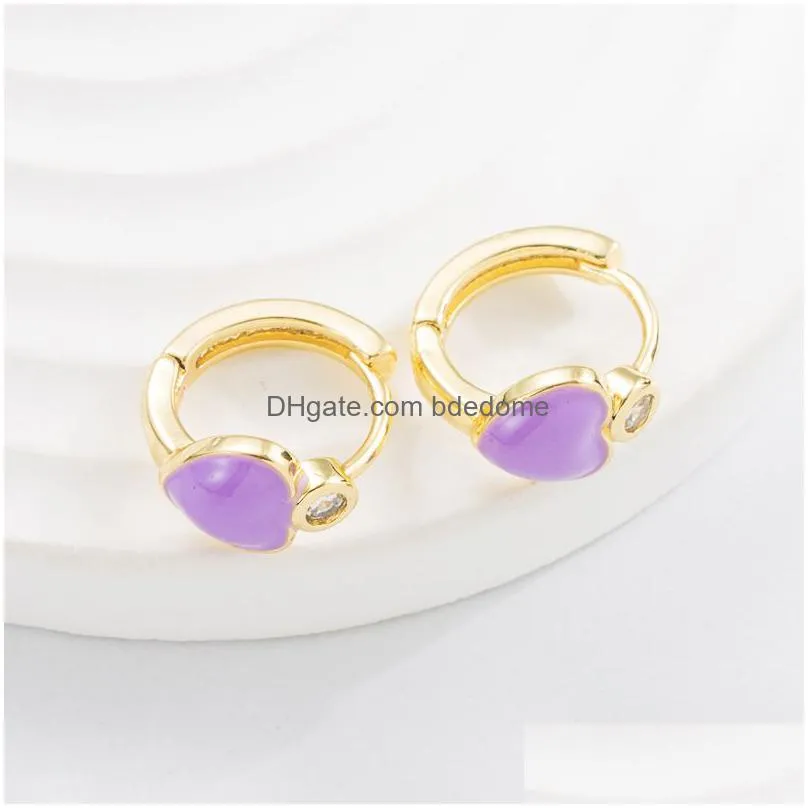 studs gold hoop earrings for women colorful oil drip zircon 18k gold plated candy style heart jewelry new