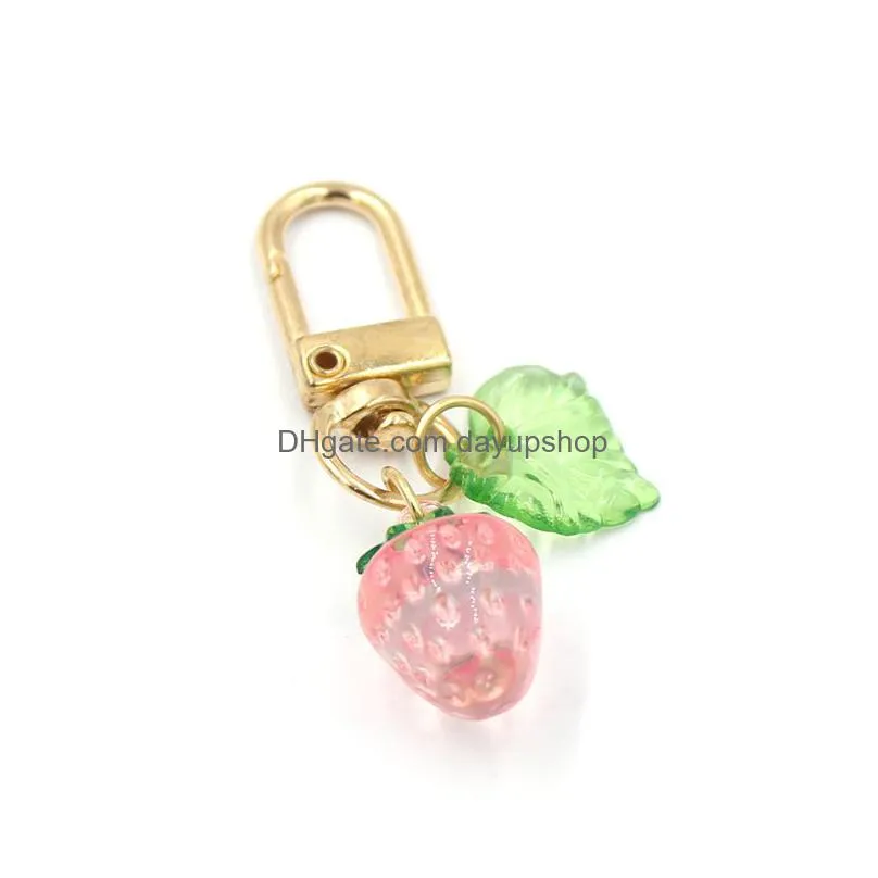wholesale fruit straberry keychain acrylic key rings hangbag decoration zipper pull charm planner charms accessories