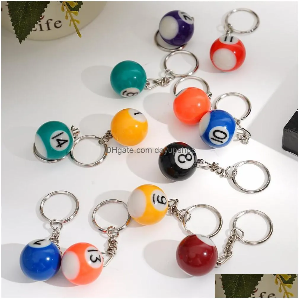 keychains lanyards 16pcs/set mini billiards shaped keyring assorted colorful billiards pool small ball keychain creative hanging decorations