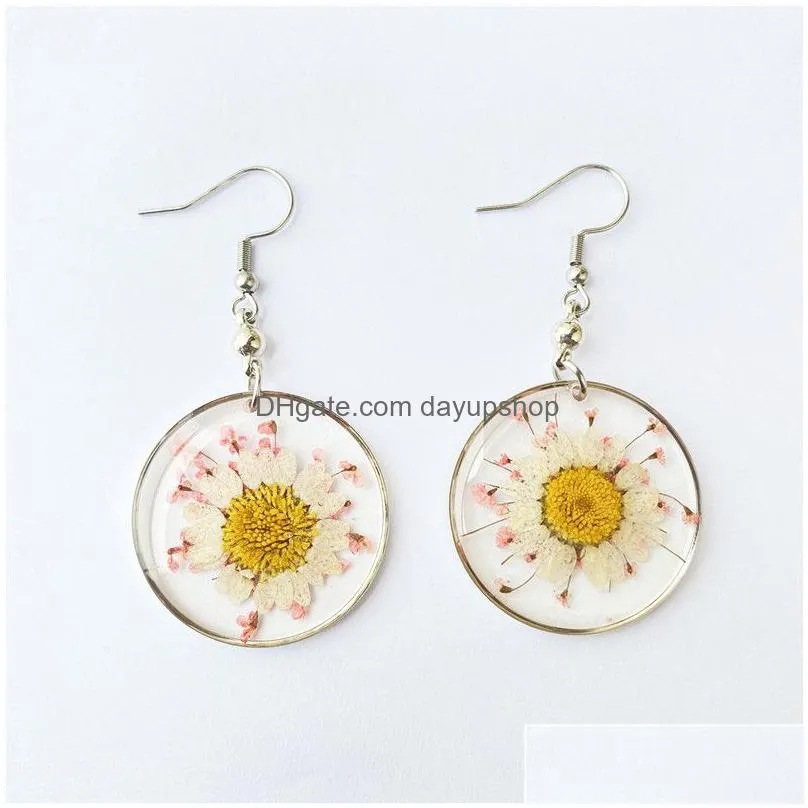 dangle earrings round daisy flower earring for women unique pressed natural jewelry creative wholesale