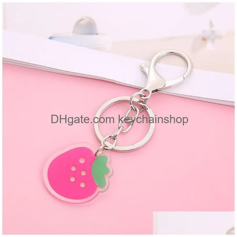 cute cartoon keychain fruit pendant key chain car keyring handbag charm pig flower funny acrylic key ring holder women girl gift