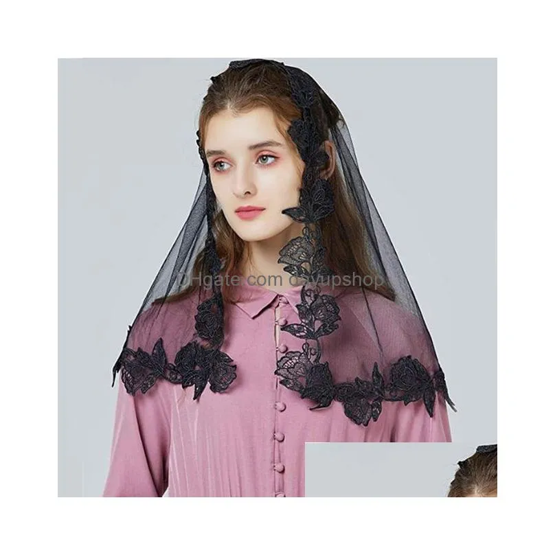 hijabs muslim ladies lace shawl scarf bridal veil shoulder length short one layer wedding veil 230509