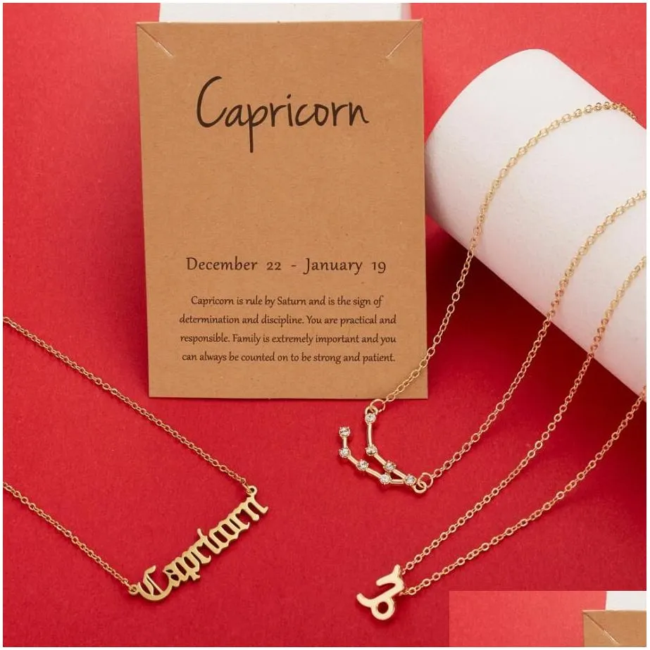 3Pcs/Set Cardboard Star Zodiac Sign Pendant 12 Constellation Charm Gold Necklace Aries Cancer Leo Scorpio Necklace Jewelry Gifts