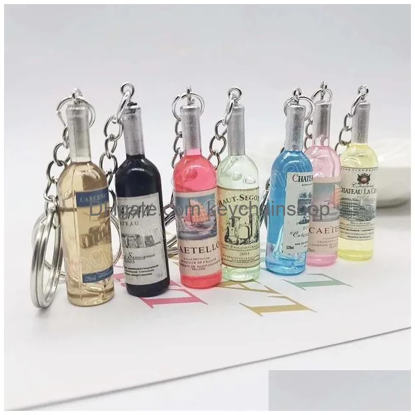 novelty wine bottle pendant key rings women men cute acrylic beer wine bottle key chains accessories bar souvenirs gifts