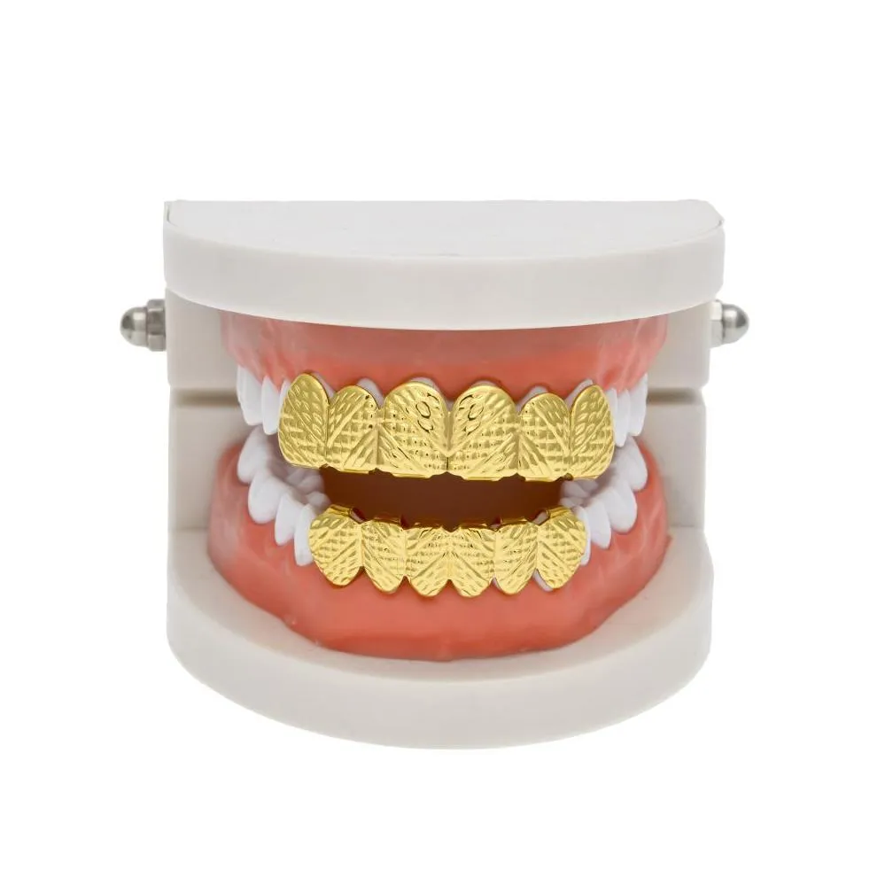 new real gold silver plated hip hop lattice shape teeth grillz top bootom groll set with silicone fashion party jewelry