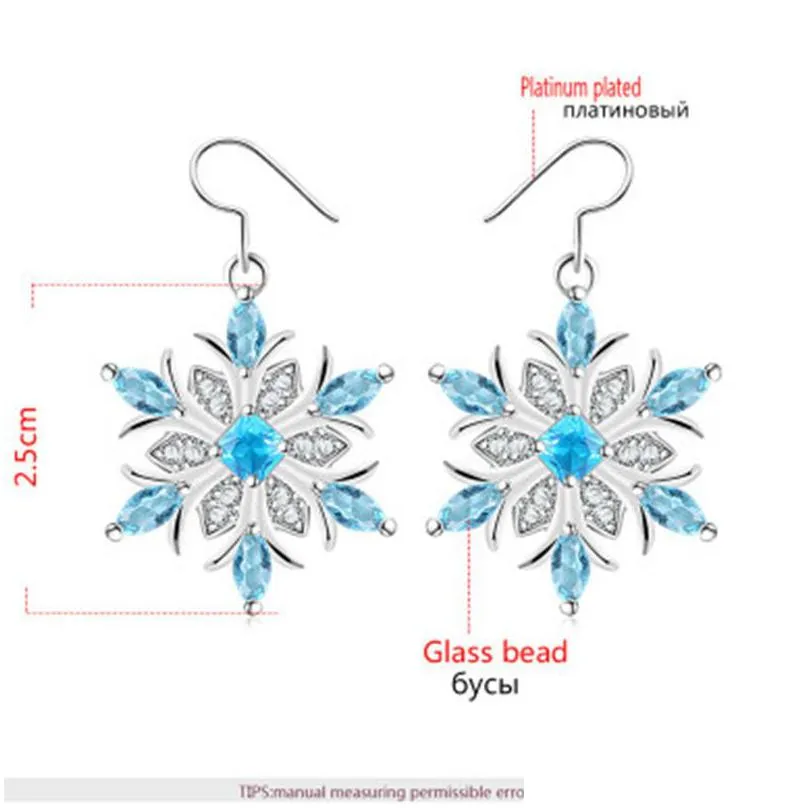 3 pcs/set trendy ocean blue snowflake set women`s girls ring necklace jewelry for christmas party accessories