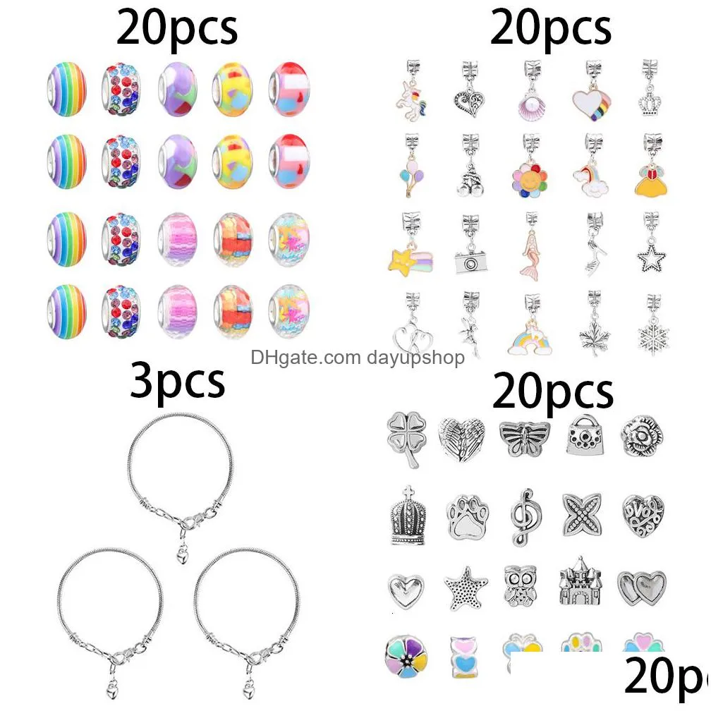acrylic plastic lucite diy bracelet making kits spacer beads metal pendant charms accessories for diy bracelets jewelry making children gril gifts