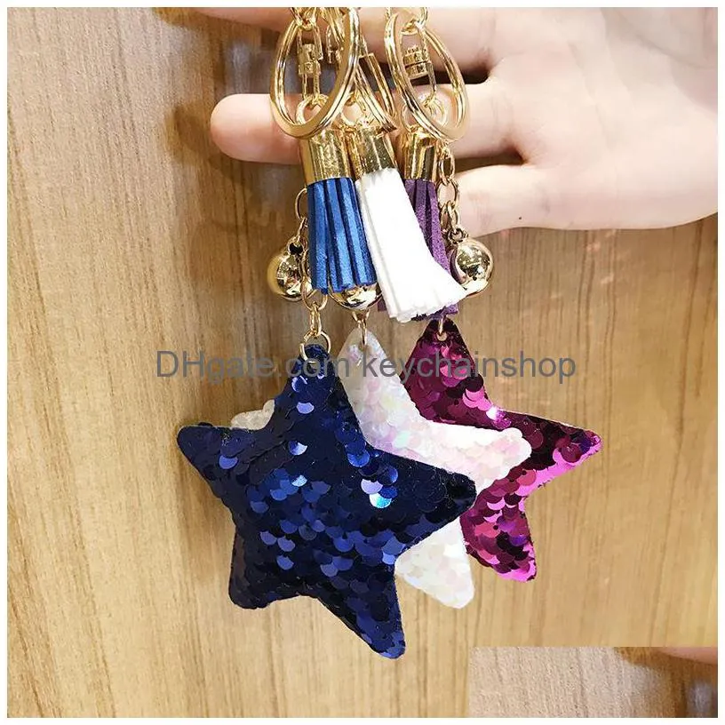 star keychain 9 colors double-sided sequins reflect light fashion trend bag pendant exquisite car decoration