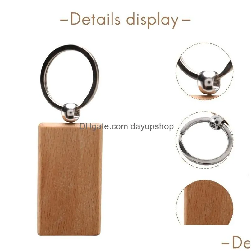 keychains lanyards 50 blank wooden keychain rectangular engraving key id can be engraved diy 230715