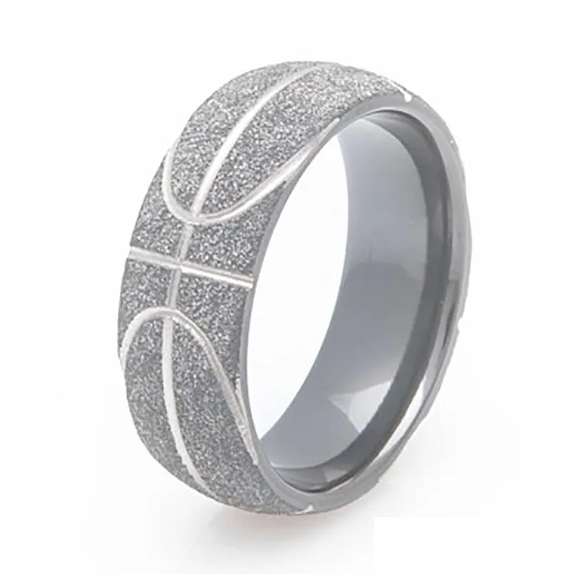 stainless steel basketball men ring abrazine symbol fitness sports jewelry couple women finger rings bague gift