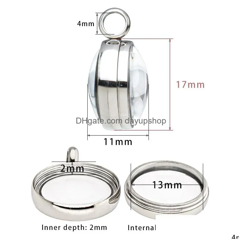 1pc stainless steel twist floating locket pendant double curved glass locket 17mm 23mm 28mm 30mm for necklace making medallion
