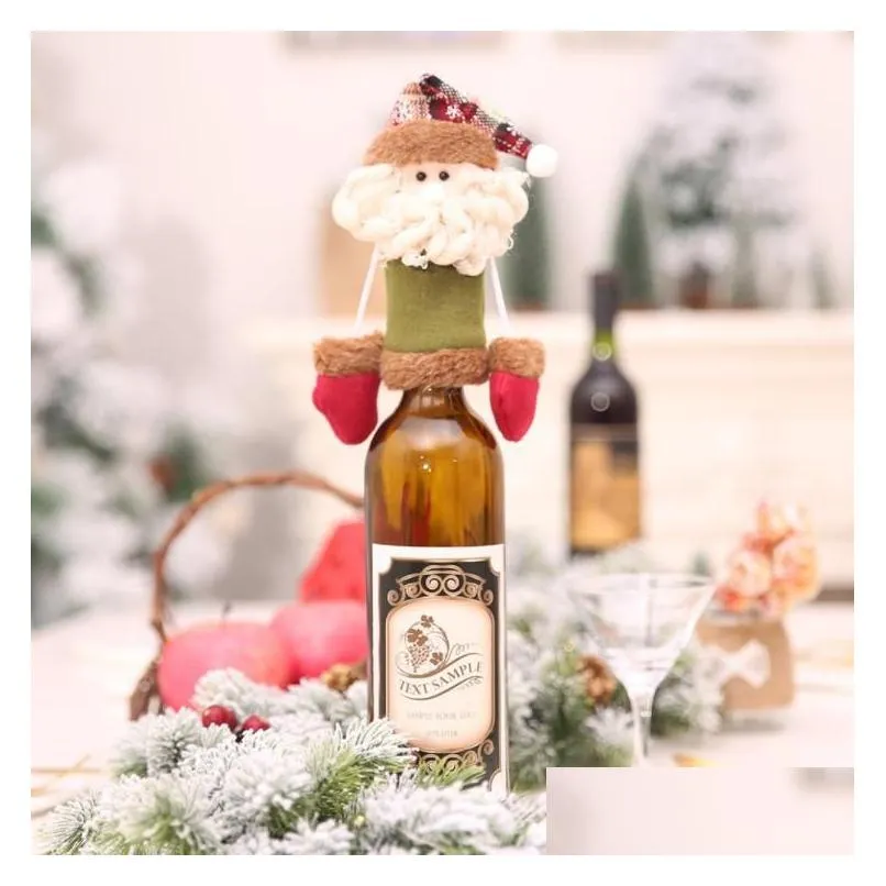 christmas wine bottle cap set cover christmas decorations hanging ornaments hat xmas dinner party home table decoration supplies