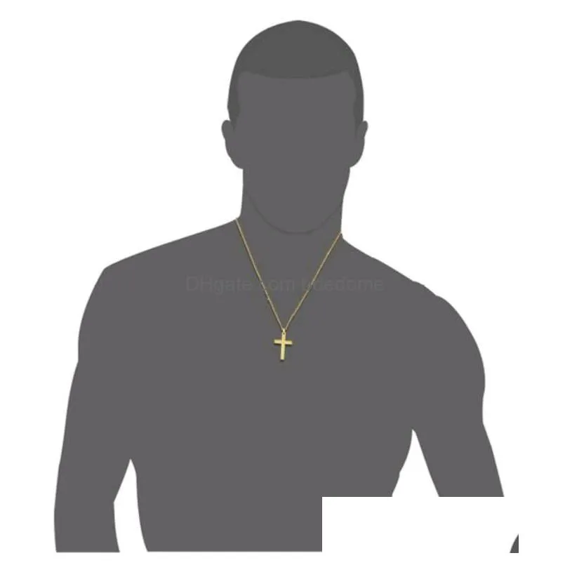 simple christian cross pendant necklaces for men religious jewelry stainless steel smooth surface crucifix sautoir trend women