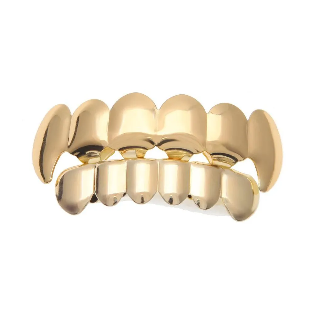 14k gold silver plated hip hop teeth grillz top bottom grill set for men *new high quality!!