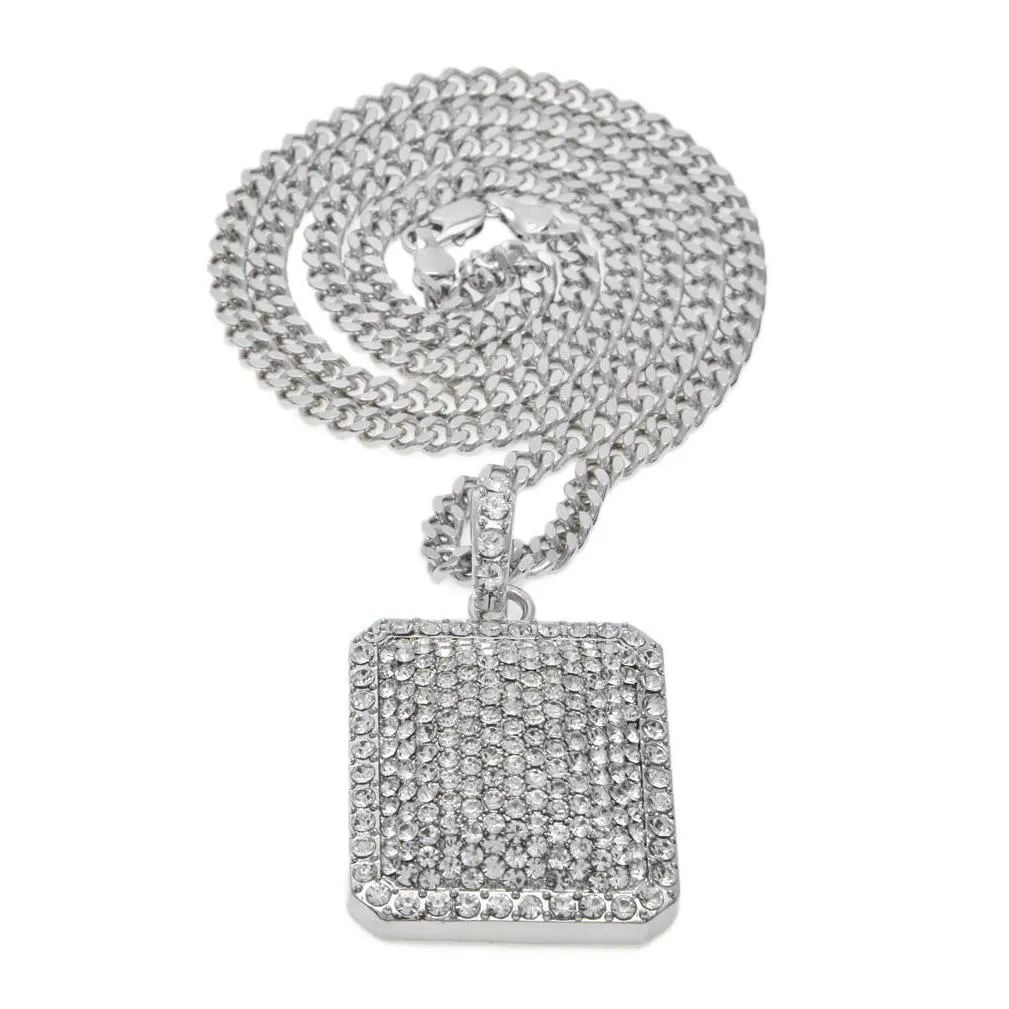 bling iced out dog tag pendant necklace gold silver plated necklaces men women hip hop jewelry