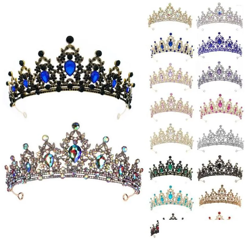 hair clips customized design retro baroque rhinestone crown halloween wedding accessories girl shiny tiaras birthday party crowns