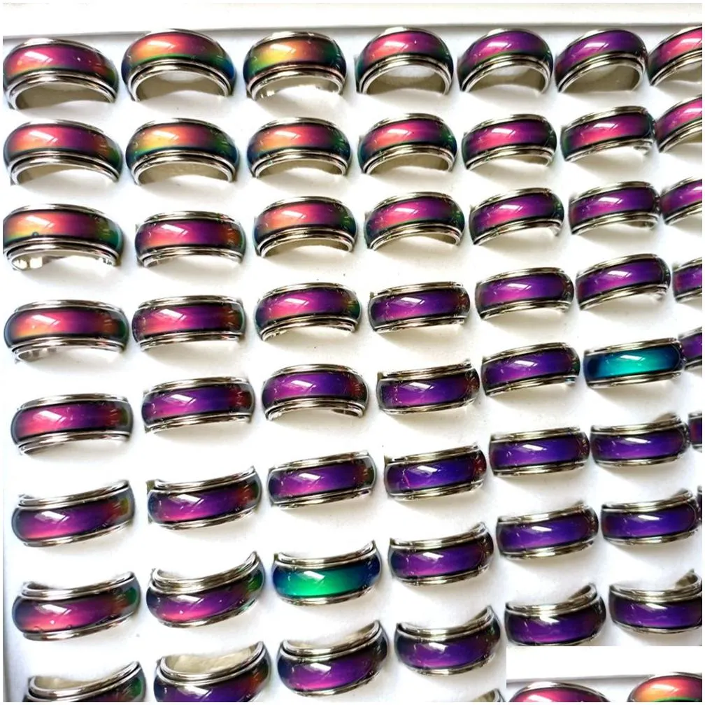 20pcs/lot 6mm 8mm wide men women change color mood ring emotional temperature glazed male fashon ring silver plate alloy retro vintage jewelry wholesale