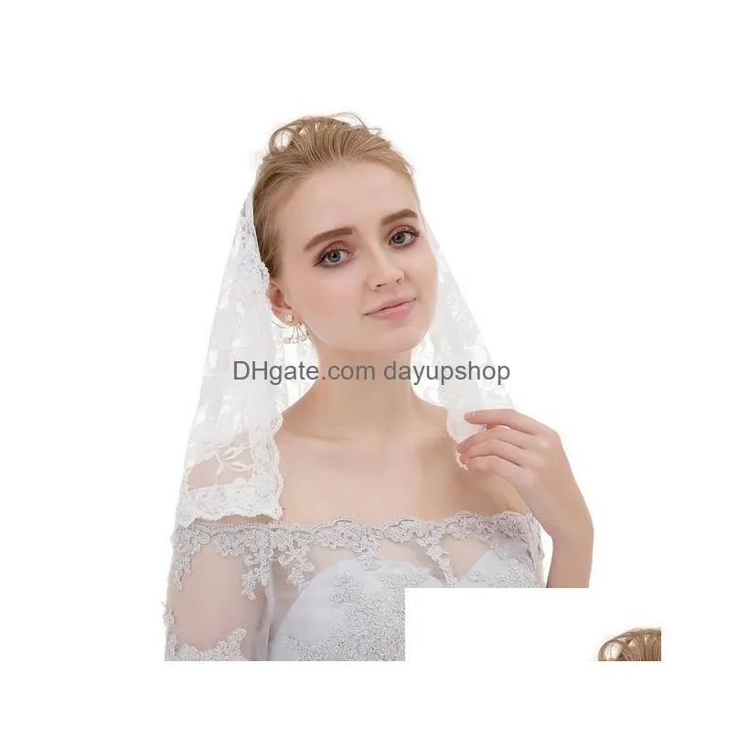 hijabs white ivory black bridal wedding veil lace edge one layer muslim wedding accessorie long bridal veils voile mariage 230509