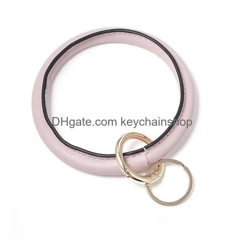 pu leather o bracelet key ring bangle tassel keyring circle wristlet keychain bangle keyholder for women girls jewelry