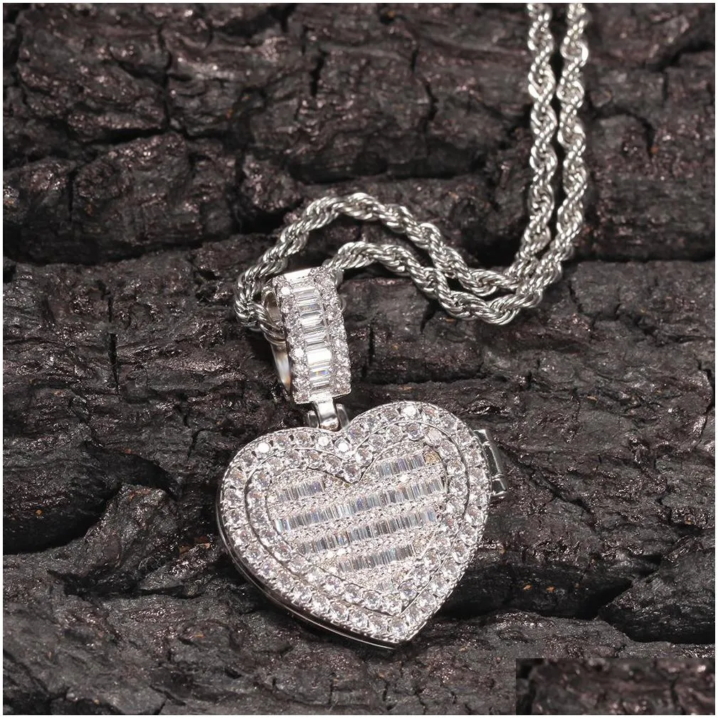 custom photo necklace heart clamshell pendant men charm hip hop bling iced out jewelry solid back for gift