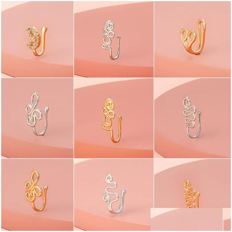 fashion nose ring charm crystal butterfly pentagram women fake piercing clip on nose ear rings body jewelry