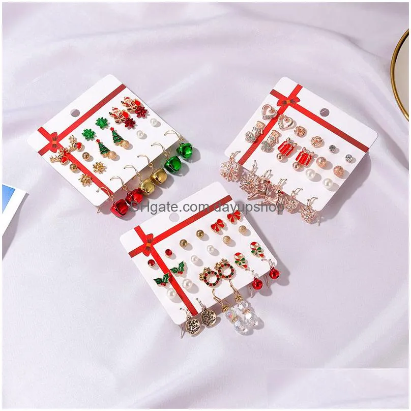 vintage gold plated mix stud dangle earring for women colorful bell deer christmas earring sets lovely girls gifts