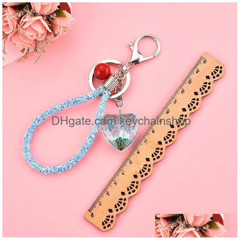 cute heart crystal car keychain for women girls luxury pendant key ring holder creative key chains charm bag accessories