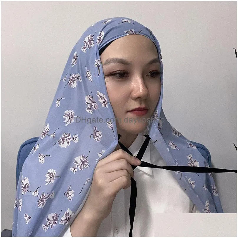 hijabs eid muslim hijab women bubble chiffon scarf lace up long scarves headwraps malaysia veil headwear turban shawls islamic arab