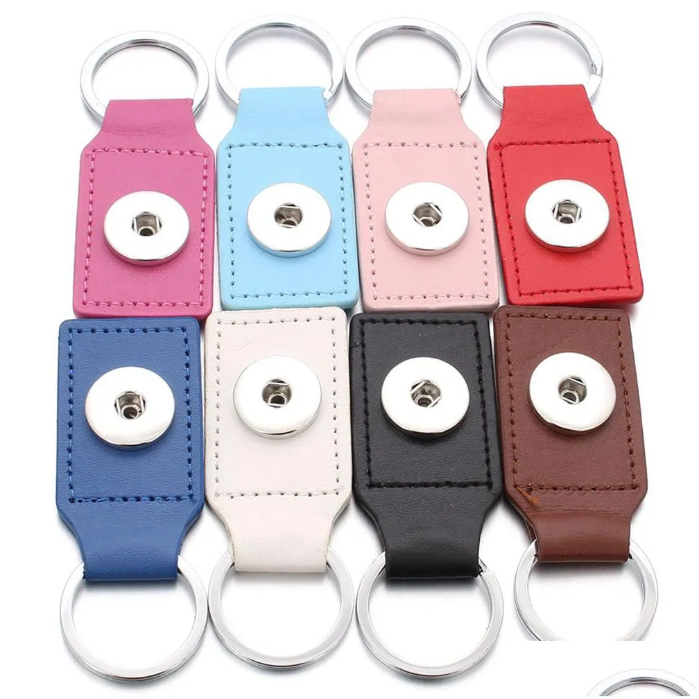 pu leather key ring bag charm snap button keychain diy accessory pendant fit 18/20mm snaps buttons jewelry