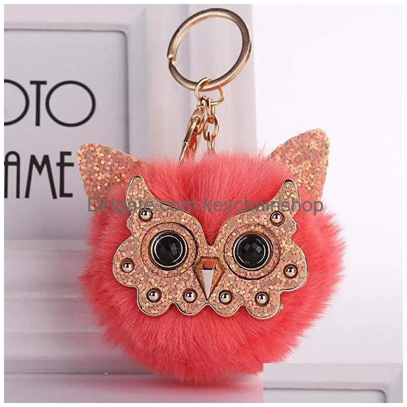 cute pompom keychain jewelry trendy animal owl keyring lovely pom pom rabbit fur ball key chain women key holder bag pendant