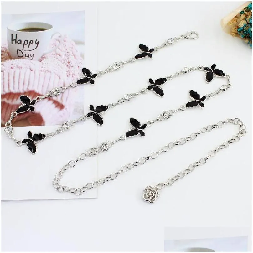 Belts Trendy Butterfly Metal Chain Belt Women Elegant Slim Thin Body Waist Female Silver Long Adjustable Waistband