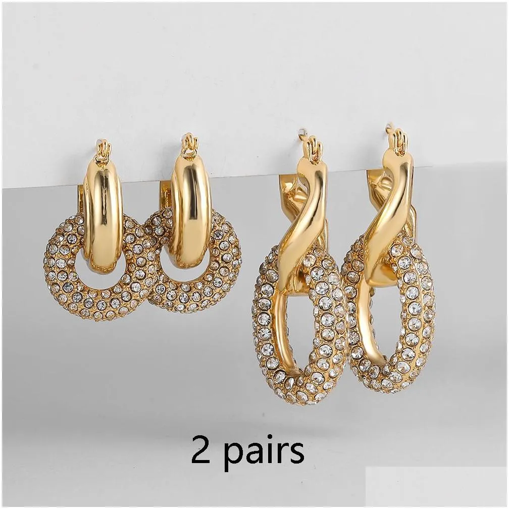 3 pairs/set punk geometric big small hoop earrings for women men gold color metal chain circle huggie earrings