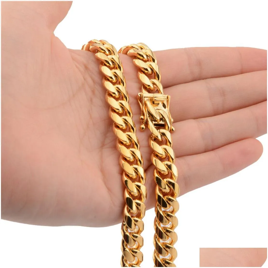 8/10/12/14/16/18mm 18-30inches  cuban link gold chain hip hop jewelry thick stainless steel necklace