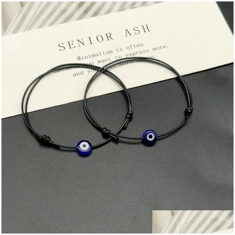 2 pcs flat blue evil eye woven men lucky bracelet women adjustable lucky black red string bracelets femme fashion jewelry